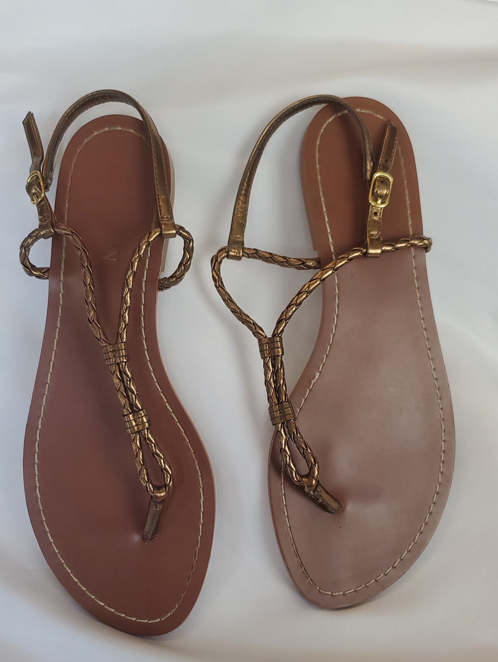Ralph Lauren Women’s Bronze Tan Braided T-Strap Sandals Sz 8